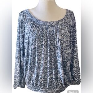 Free People blouse 3/4 length sleeves deep scoop neckline geometric print Sz M